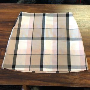 NWOT Pink, Gray, and Cream Plaid Mini Skirt